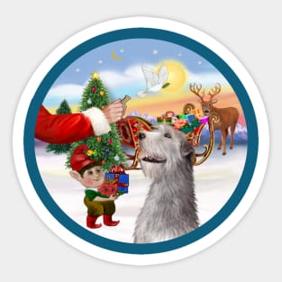 Santa Offers a Treat to His Irish Wolfhound Sticker